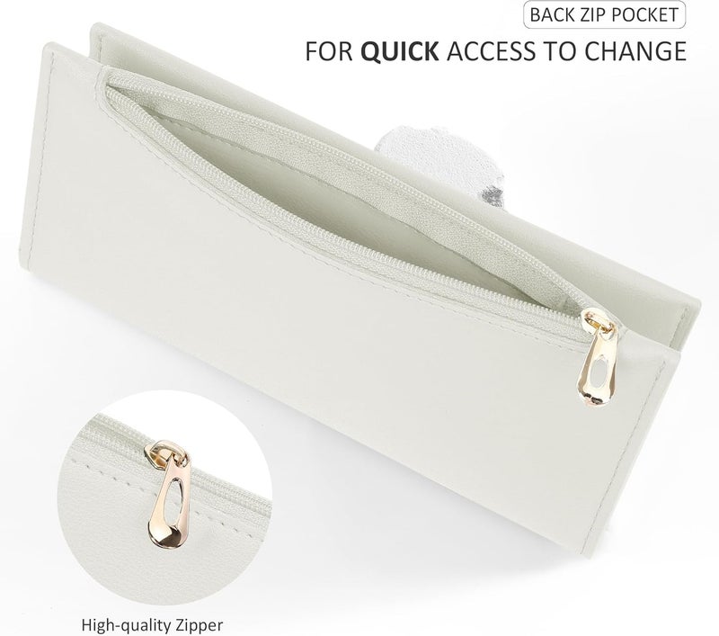 Tipmile Slim Wallet for Women, RFID Blocking Credit Card Holder, Ladies Bifold Wallet with Zipper, Off-White - Image 5
